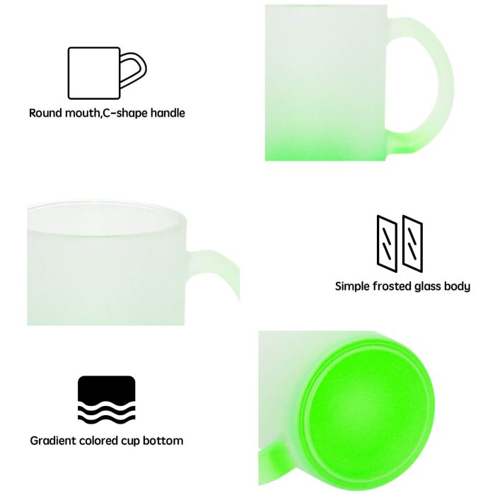 11OZ Sublimation Frosted Glass Mug (Gradient Green)-5