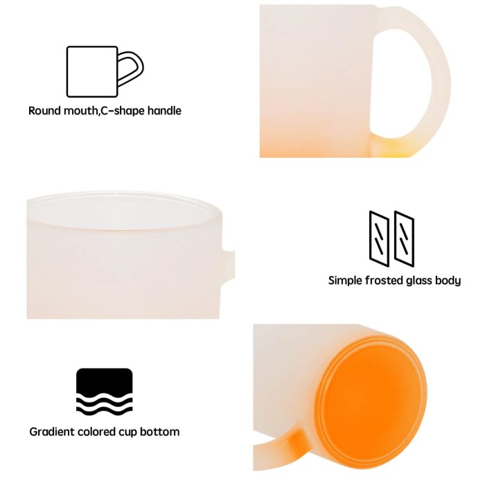 11OZ Sublimation Frosted Glass Mug (Gradient Orange)-5