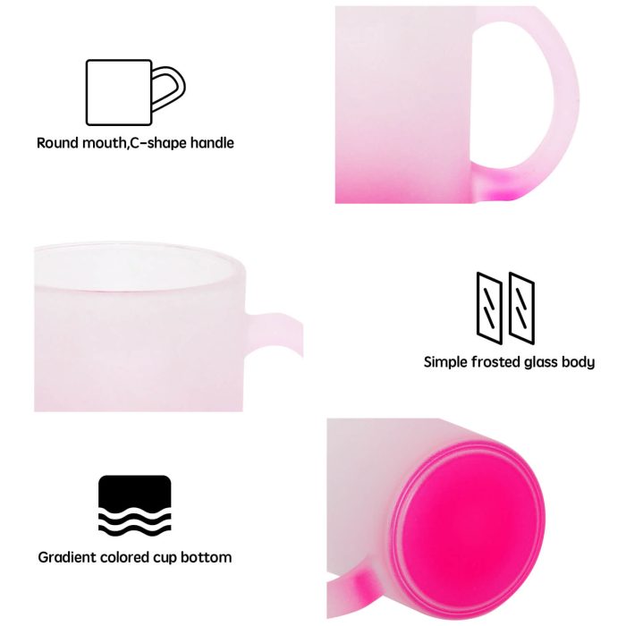 11OZ Sublimation Frosted Glass Mug (Gradient Rose Red)-5