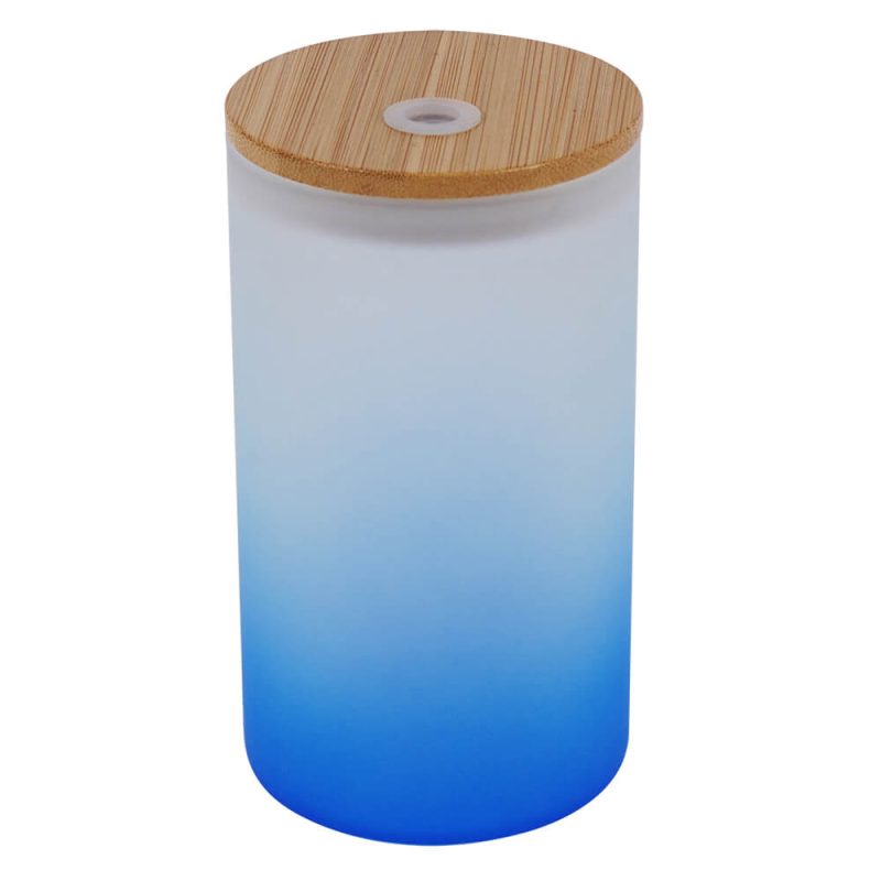 16 oz Sublimation Glass Skinny Tumbler with Straw (Frosted, Gradient Blue)-1