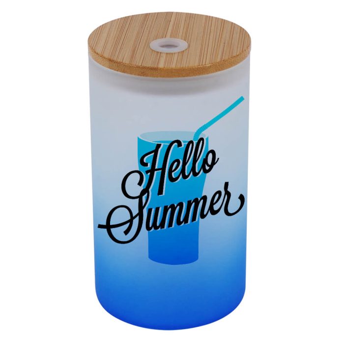 16 oz Sublimation Glass Skinny Tumbler with Straw (Frosted, Gradient Blue)-2