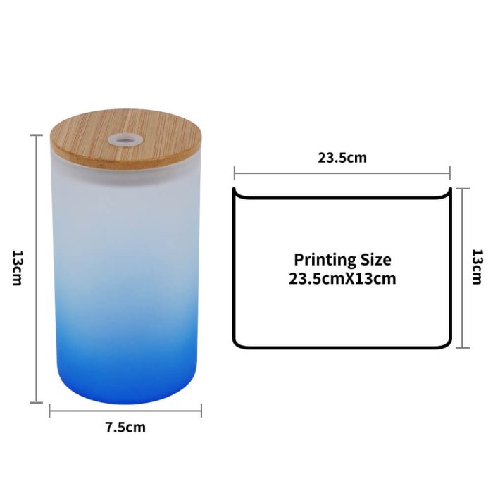 16 oz Sublimation Glass Skinny Tumbler with Straw (Frosted, Gradient Blue)-4