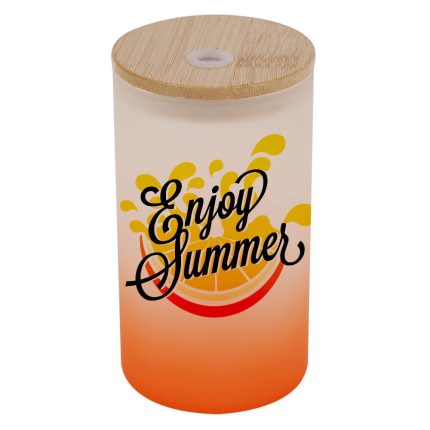 16 oz Sublimation Glass Skinny Tumbler with Straw (Frosted, Gradient Orange)-2