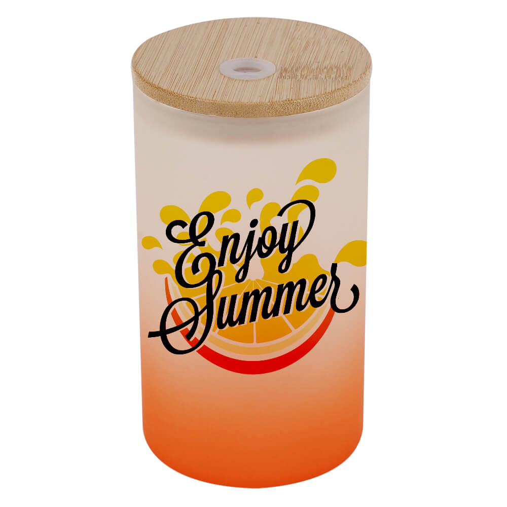 16 oz Sublimation Glass Skinny Tumbler with Straw (Frosted, Gradient Orange)-2