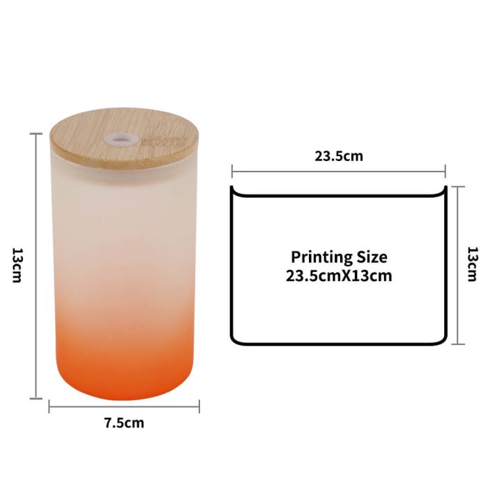 16 oz Sublimation Glass Skinny Tumbler with Straw (Frosted, Gradient Orange)-4