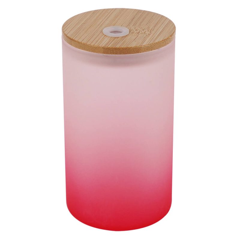 16 oz Sublimation Glass Skinny Tumbler with Straw (Frosted, Gradient Red)-1
