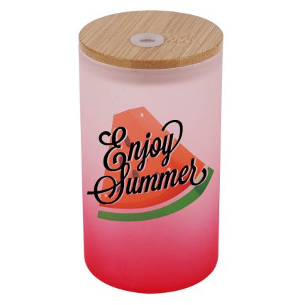 16 oz Sublimation Glass Skinny Tumbler with Straw (Frosted, Gradient Red)-2