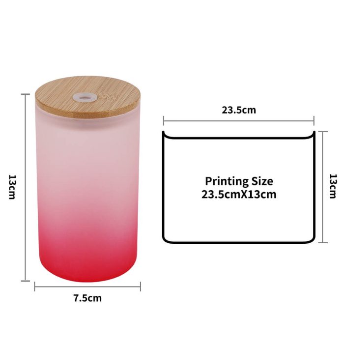 16 oz Sublimation Glass Skinny Tumbler with Straw (Frosted, Gradient Red)-4