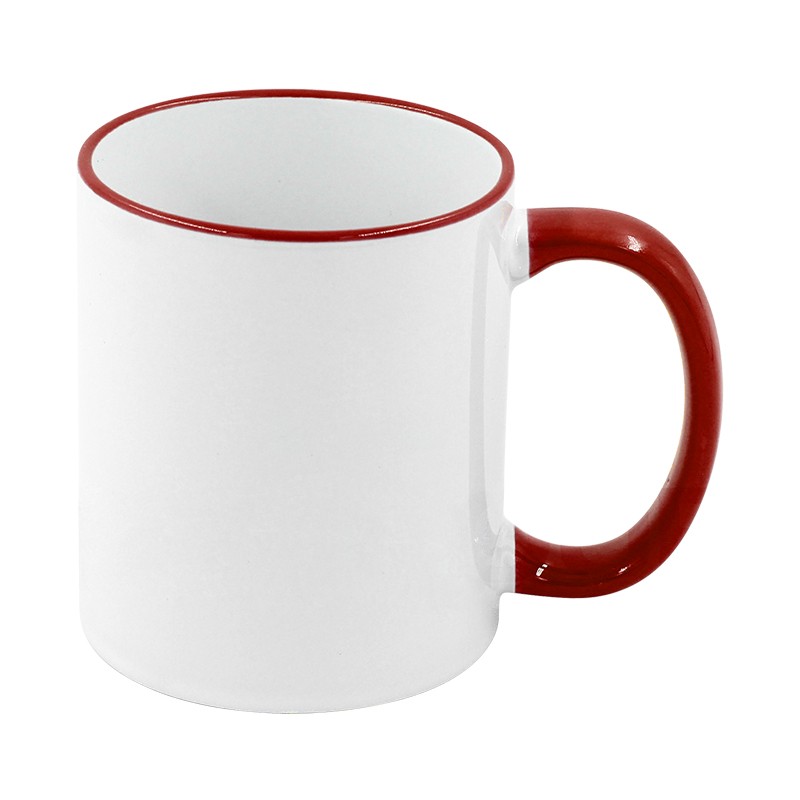 11 oz Sublimation Mug with Red Rim & Handle