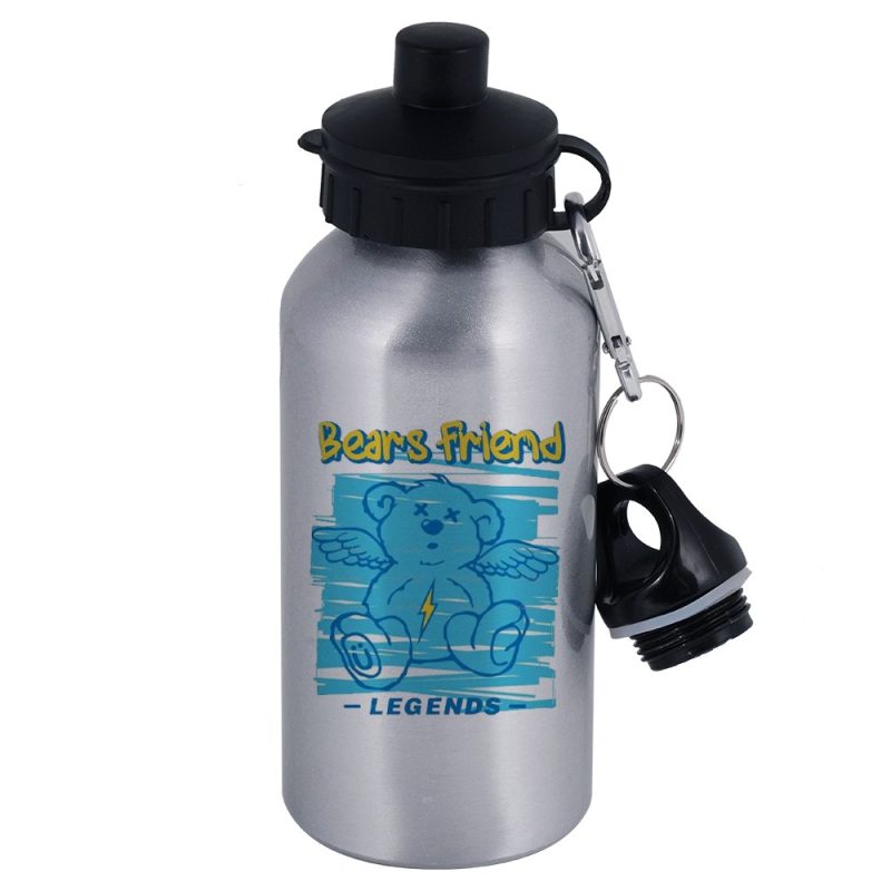 400ml Sports Bottle Double Caps Silver 2
