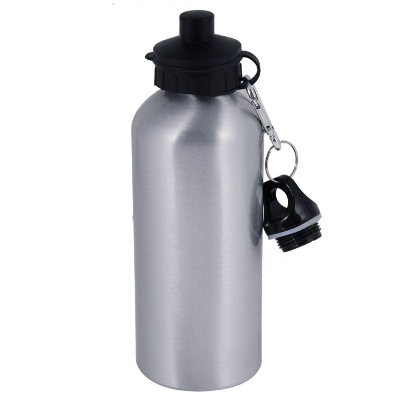 600ml Sports Bottle Double Caps Silver 1