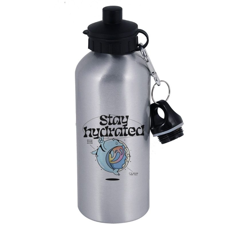 600ml Sports Bottle Double Caps Silver 2