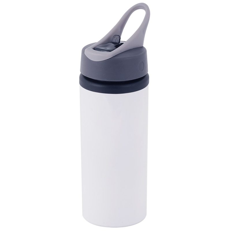 600ml Aluminium Sport Bottle w Straw Lid White 1