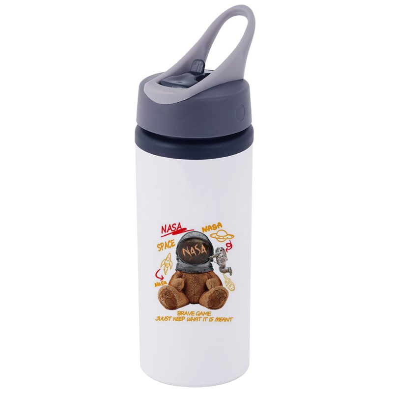 600ml Aluminium Sport Bottle w Straw Lid White 2