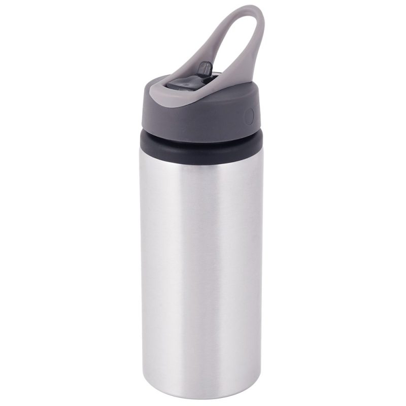 600ml Aluminium Sport Bottle w Straw Lid silver 1
