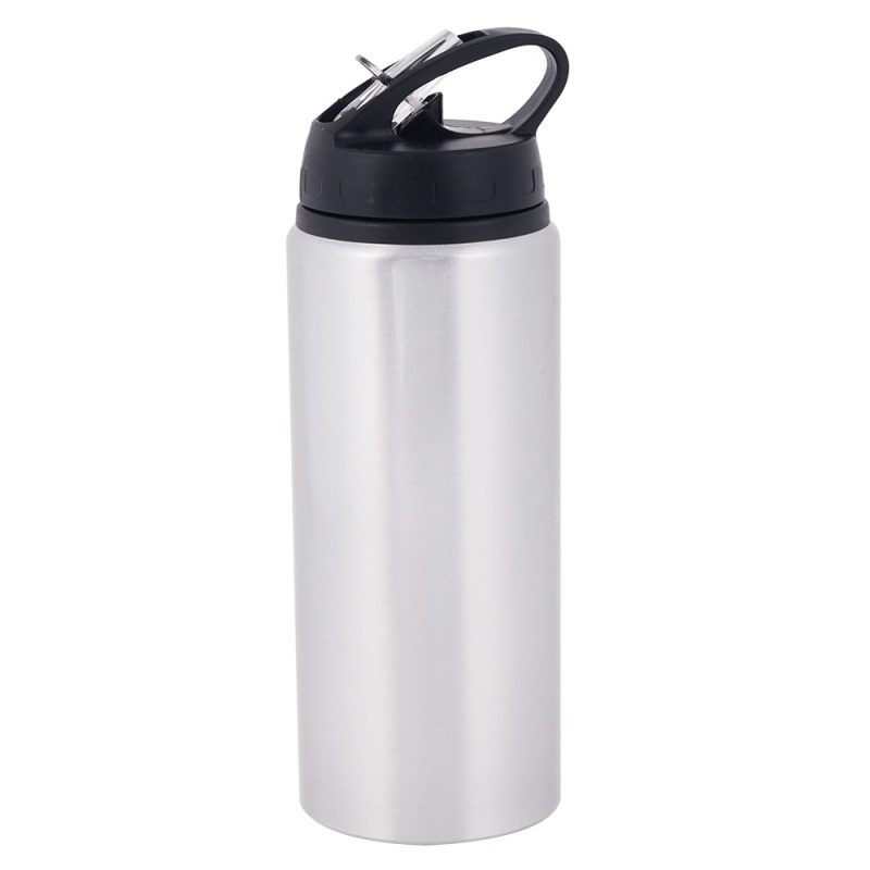 600ml Aluminium Sport Bottle with Black Lid Transparent Straw silver 1