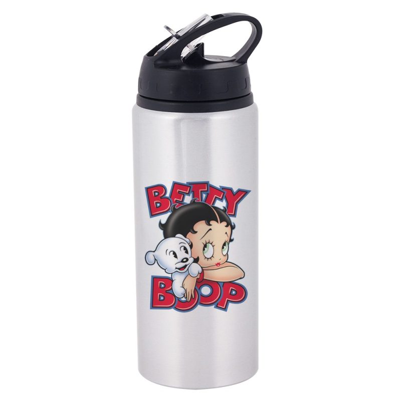 600ml Aluminium Sport Bottle with Black Lid Transparent Straw silver 2