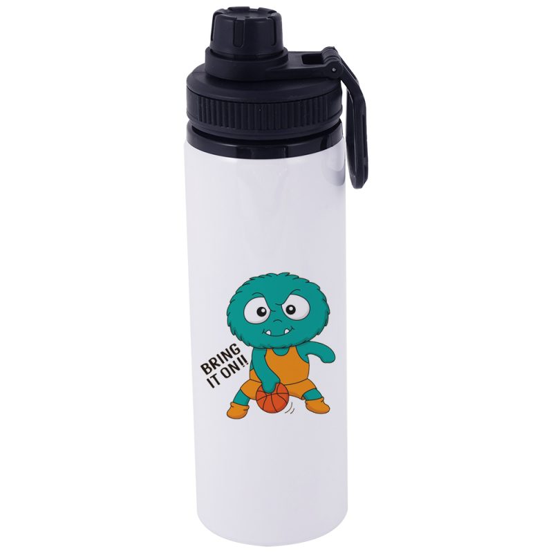 600ml Aluminum Water Bottle with Black Rim White 2