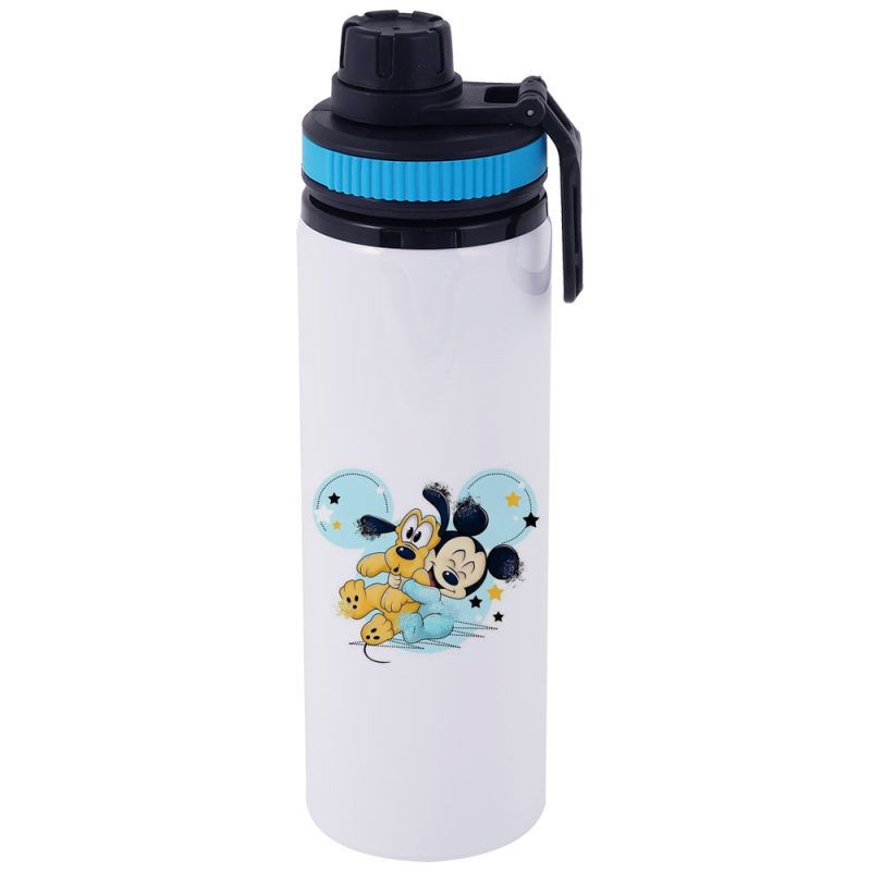 600ml Aluminum Water Bottle with Blue Rim White 2