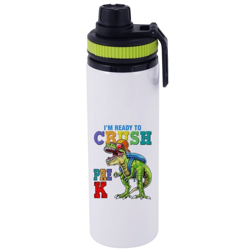600ml Aluminum Water Bottle with Light Green Rim White 2