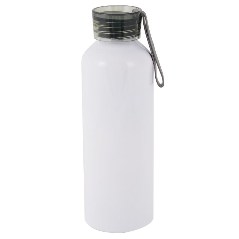 750ml Aluminium Bottle with Grey screw cap and matching strap White 1