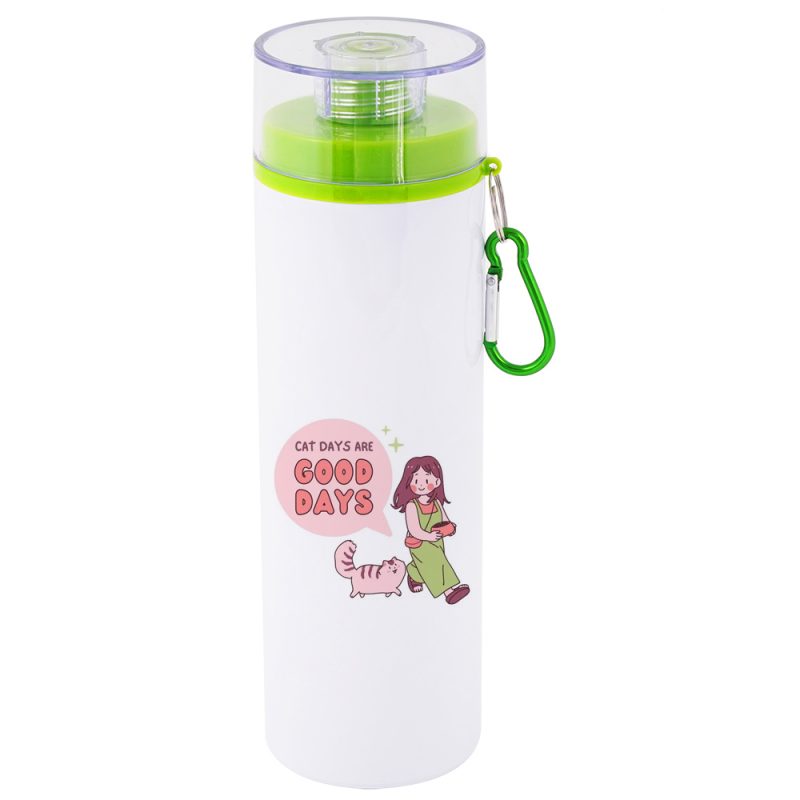 750ml Aluminum Water Bottle with Transparent Cap Green Lid White 2