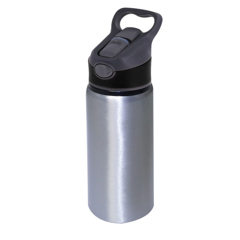 600ml silver Water Bottle-black Cap-1