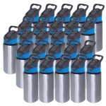 600ml silver Water Bottle-blue Cap-4