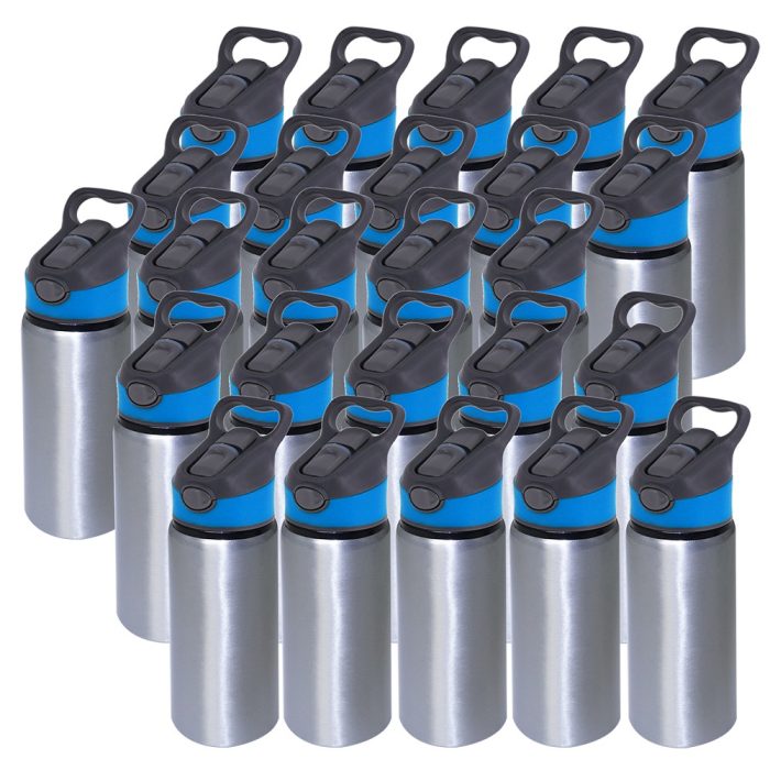 600ml silver Water Bottle-blue Cap-4