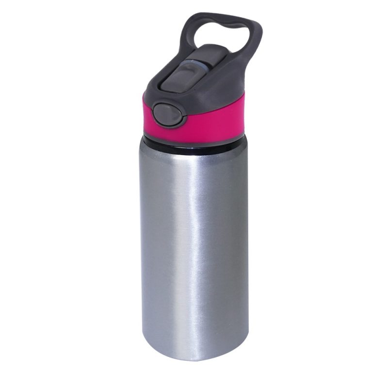 600ml silver Water Bottle-rose red Cap-1