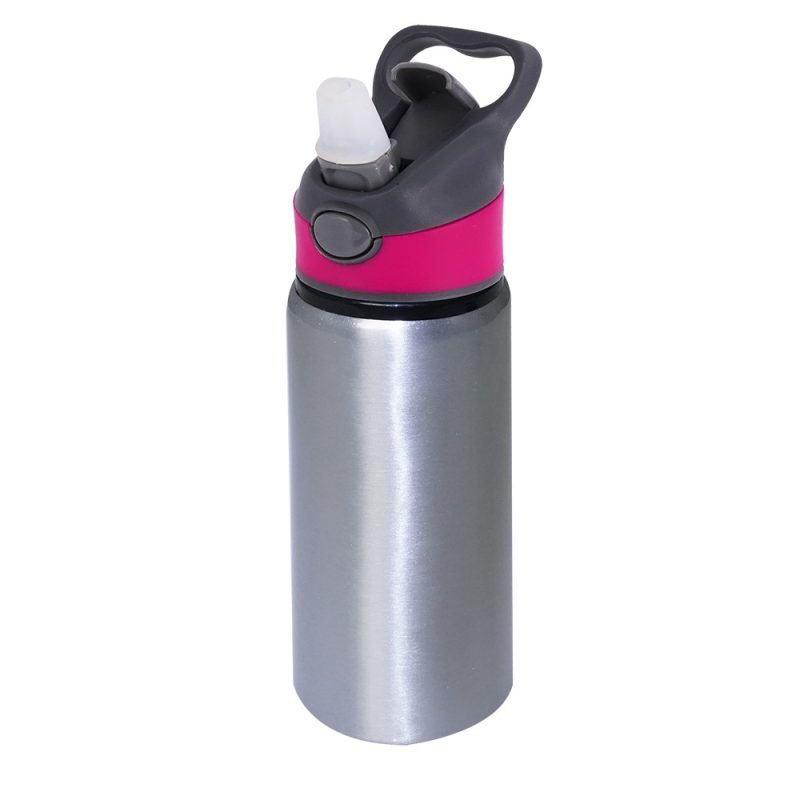 600ml silver Water Bottle-rose red Cap-2