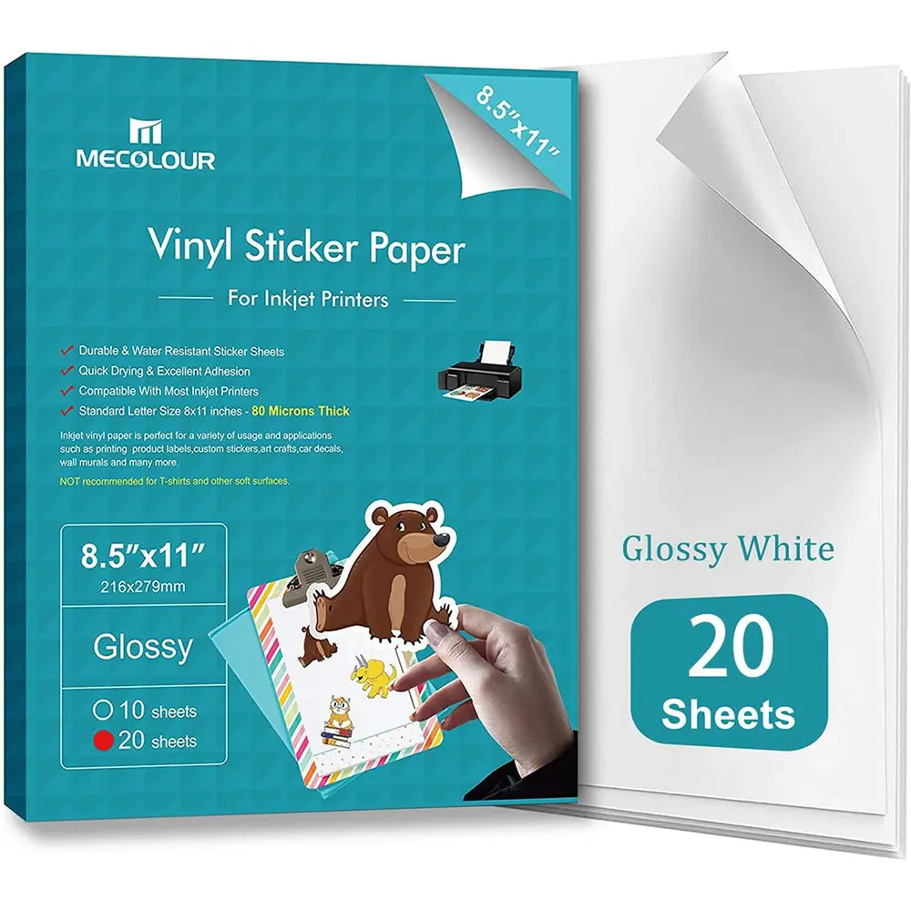 60 Sheets 8.5x11 Clear Printable Vinyl Sticker Paper - Waterproof For Inkjet Printers